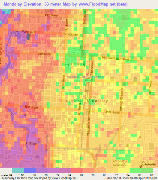 Mandalay,Myanmar Elevation Map