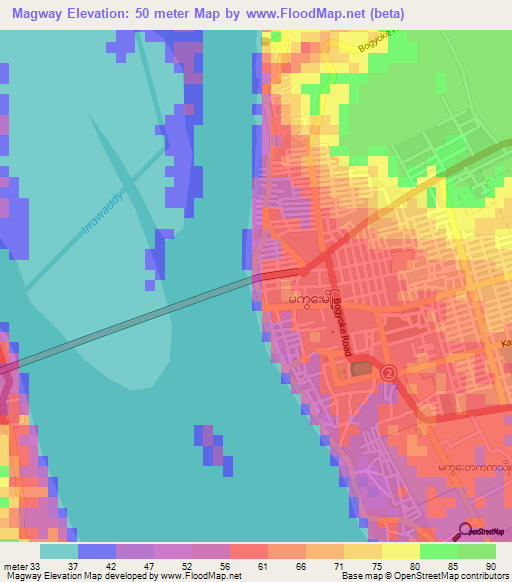 Magway,Myanmar Elevation Map