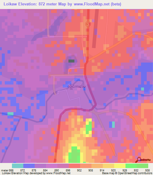 Loikaw,Myanmar Elevation Map