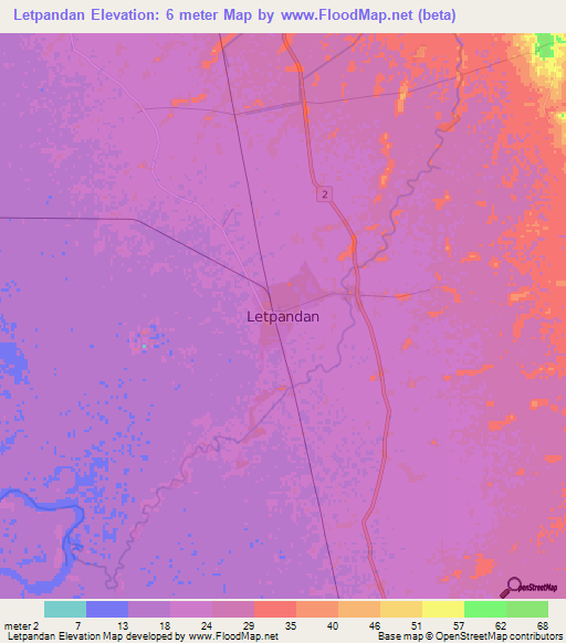 Letpandan,Myanmar Elevation Map