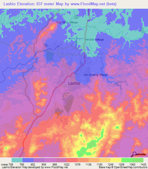 Lashio,Myanmar Elevation Map