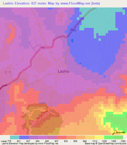 Lashio,Myanmar Elevation Map