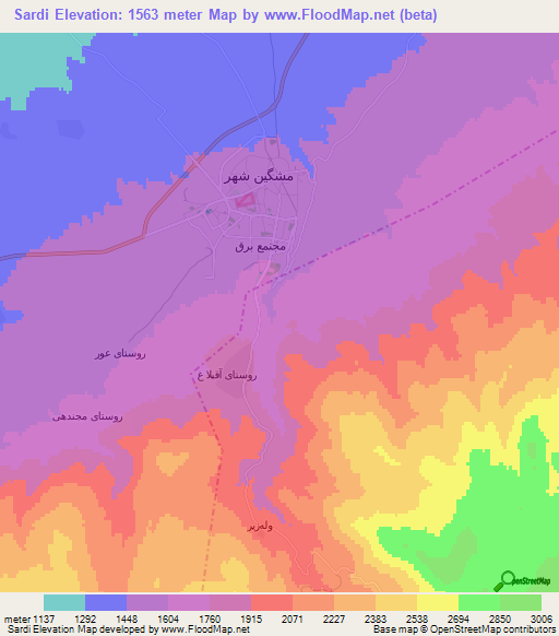Sardi,Iran Elevation Map