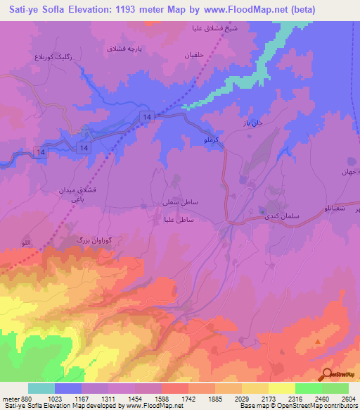 Sati-ye Sofla,Iran Elevation Map