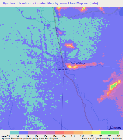Kyaukse,Myanmar Elevation Map