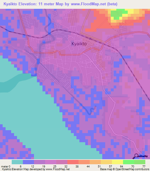 Kyaikto,Myanmar Elevation Map
