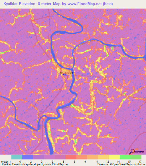 Kyaiklat,Myanmar Elevation Map