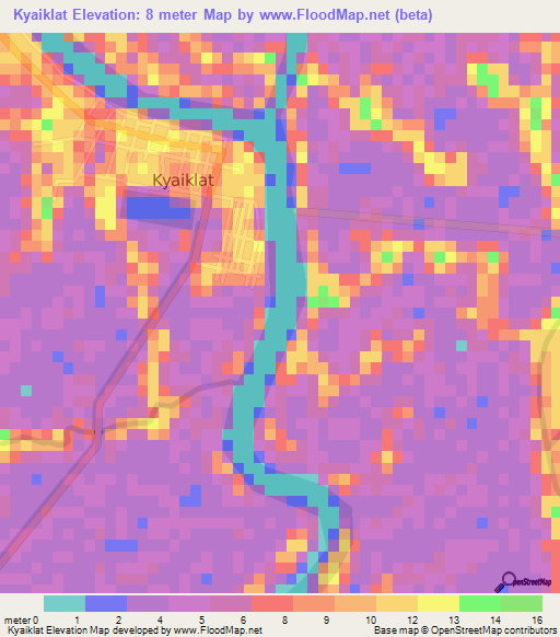 Kyaiklat,Myanmar Elevation Map