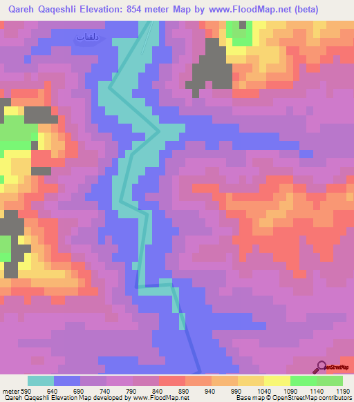 Qareh Qaqeshli,Iran Elevation Map