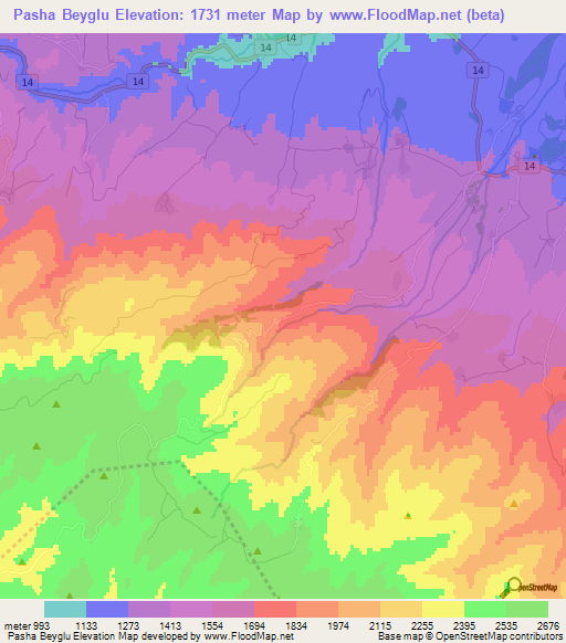 Pasha Beyglu,Iran Elevation Map
