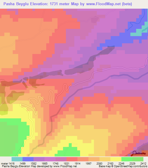 Pasha Beyglu,Iran Elevation Map
