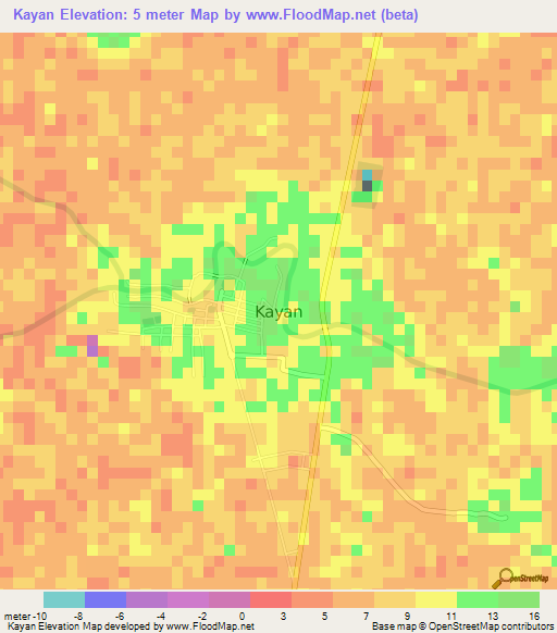 Kayan,Myanmar Elevation Map