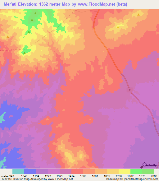 Mer'ati,Iran Elevation Map
