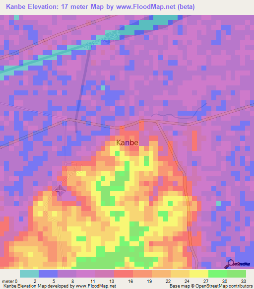 Kanbe,Myanmar Elevation Map
