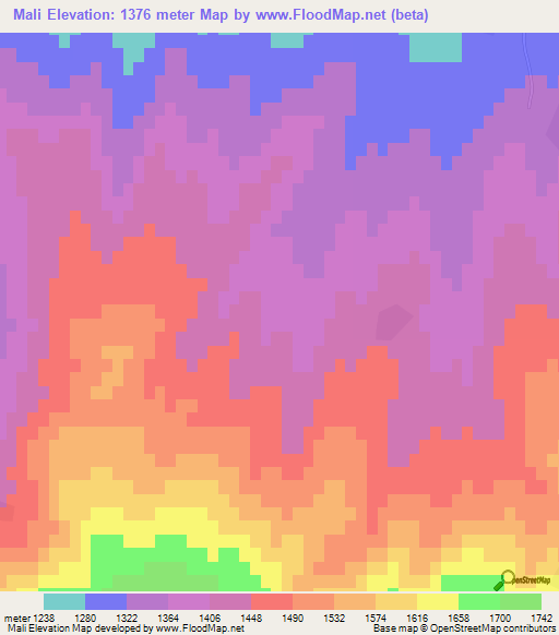 Mali,Iran Elevation Map
