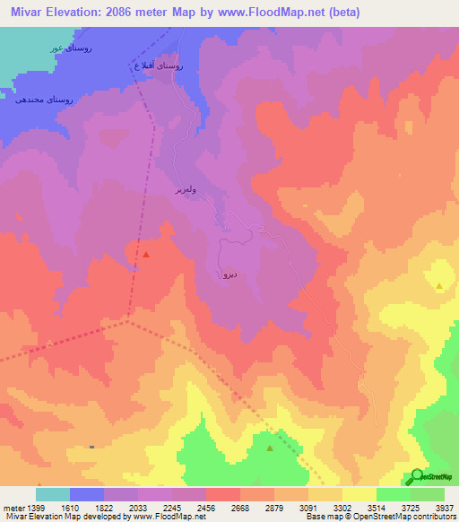 Mivar,Iran Elevation Map