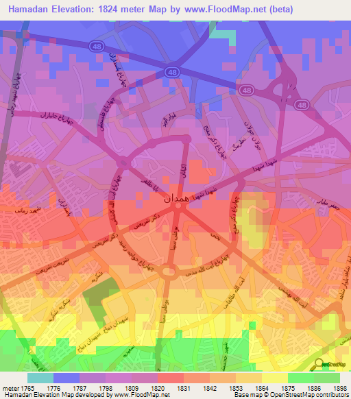 Hamadan,Iran Elevation Map