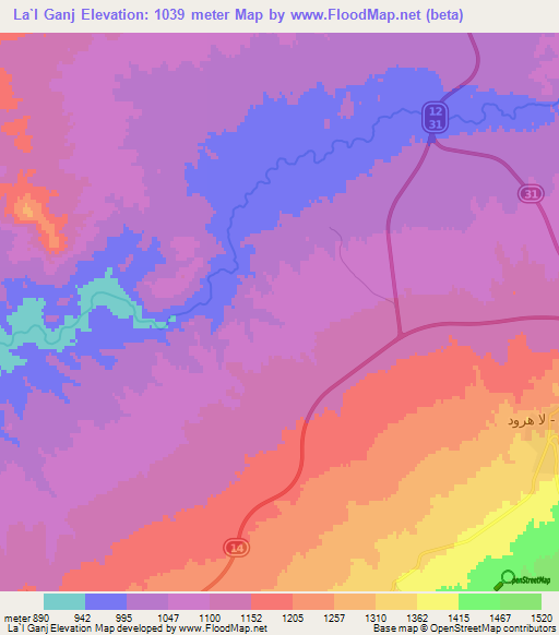 La`l Ganj,Iran Elevation Map