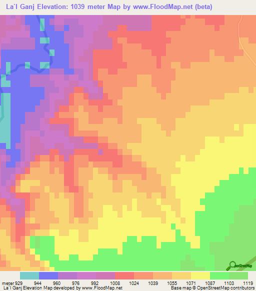 La`l Ganj,Iran Elevation Map