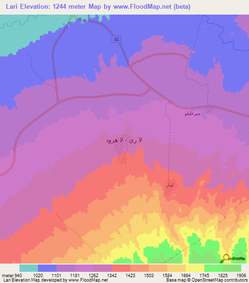 Lari,Iran Elevation Map