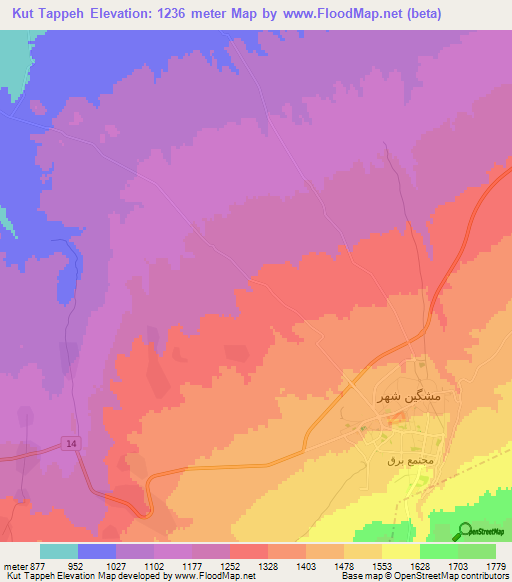 Kut Tappeh,Iran Elevation Map