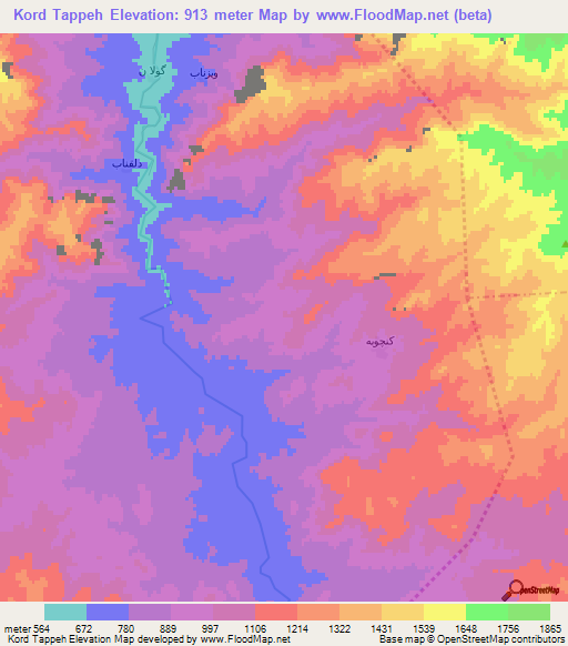 Kord Tappeh,Iran Elevation Map