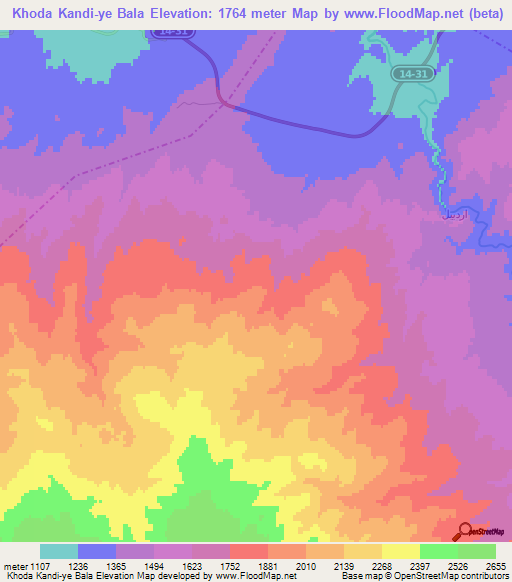 Khoda Kandi-ye Bala,Iran Elevation Map