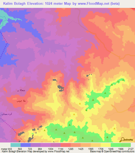 Kalim Bolagh,Iran Elevation Map