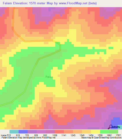 Falam,Myanmar Elevation Map