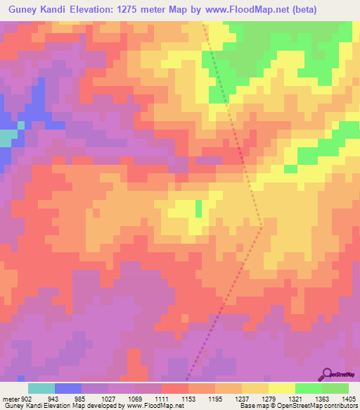 Guney Kandi,Iran Elevation Map