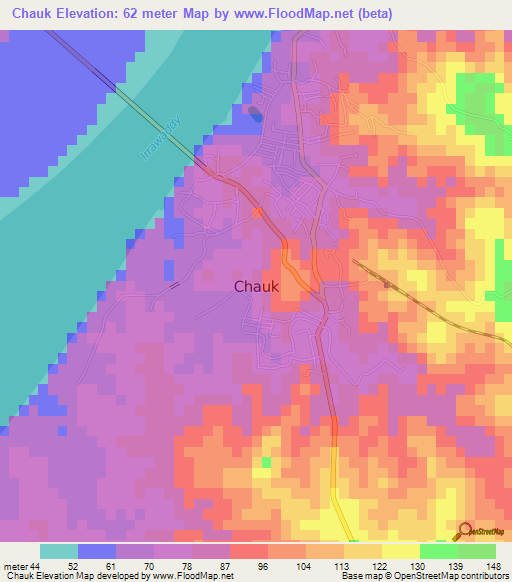 Chauk,Myanmar Elevation Map