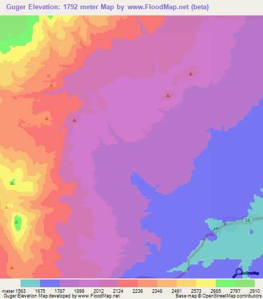 Guger,Iran Elevation Map