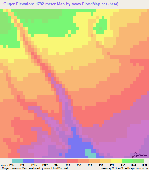 Guger,Iran Elevation Map