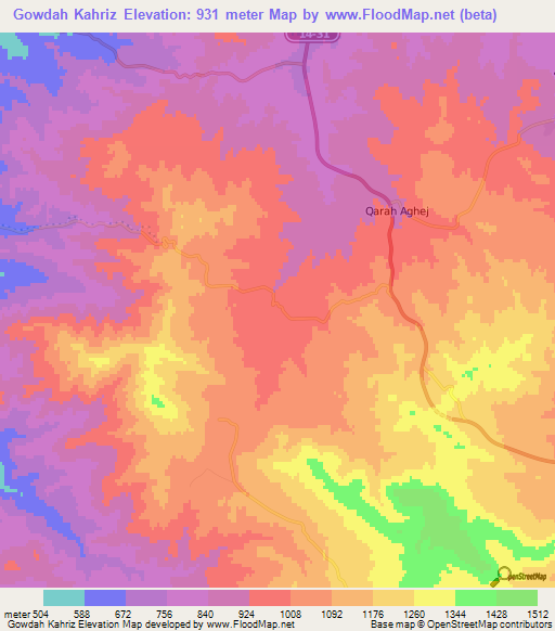 Gowdah Kahriz,Iran Elevation Map