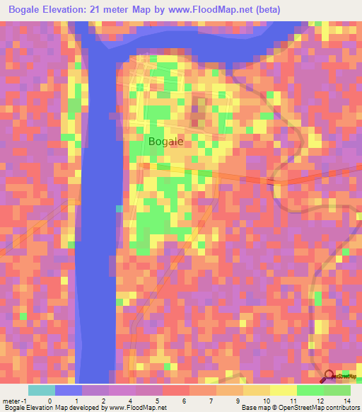 Bogale,Myanmar Elevation Map