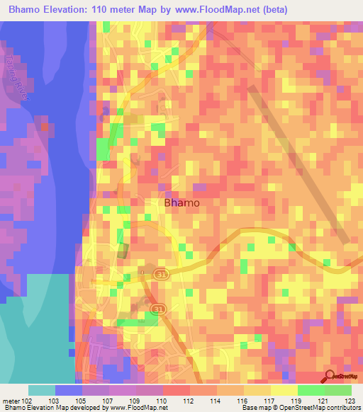 Bhamo,Myanmar Elevation Map