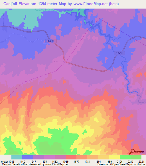 Ganj`ali,Iran Elevation Map