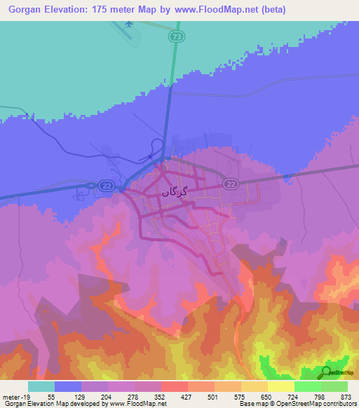Gorgan,Iran Elevation Map