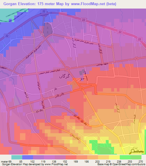 Gorgan,Iran Elevation Map