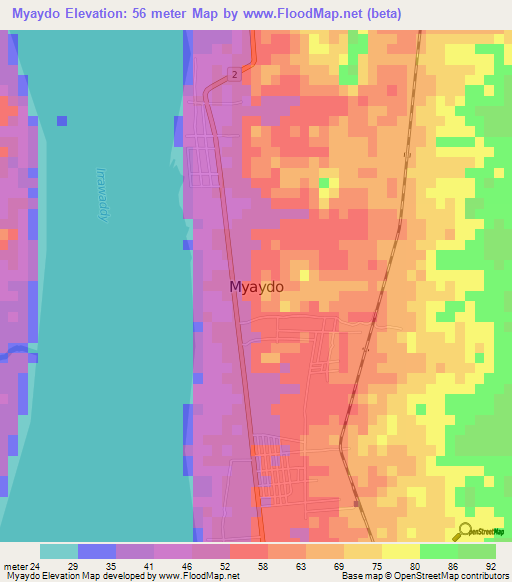 Myaydo,Myanmar Elevation Map