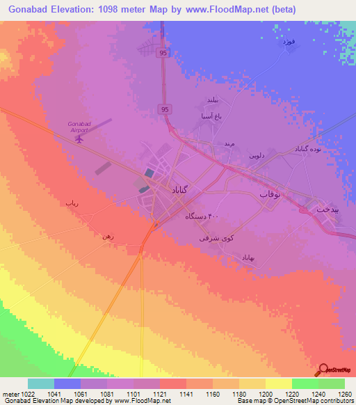 Gonabad,Iran Elevation Map
