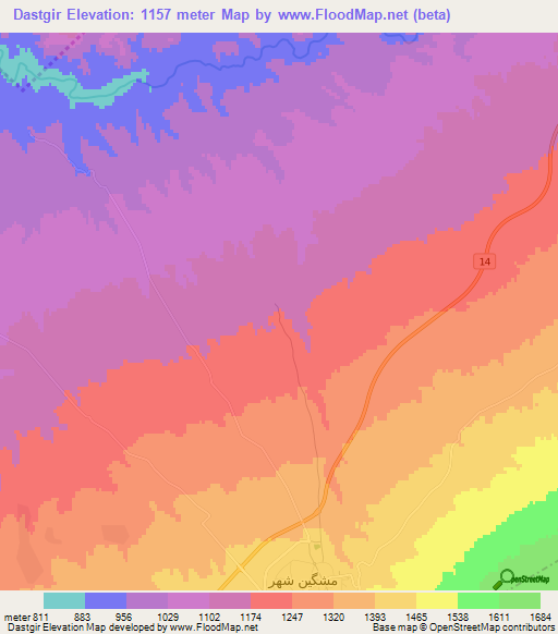 Dastgir,Iran Elevation Map