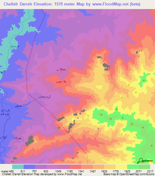 Chelleh Darreh,Iran Elevation Map