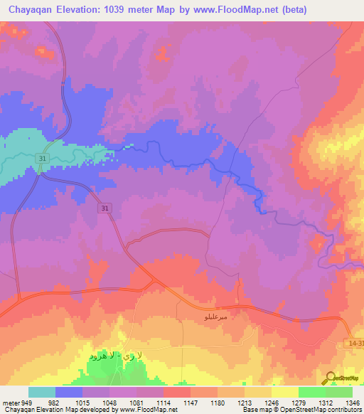 Chayaqan,Iran Elevation Map