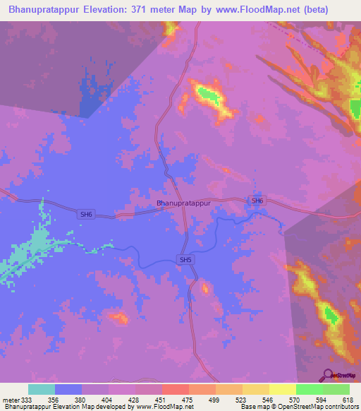 Bhanupratappur,India Elevation Map