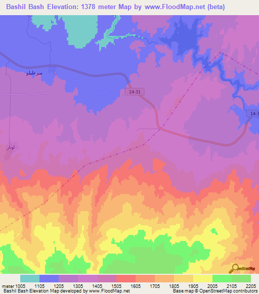 Bashil Bash,Iran Elevation Map