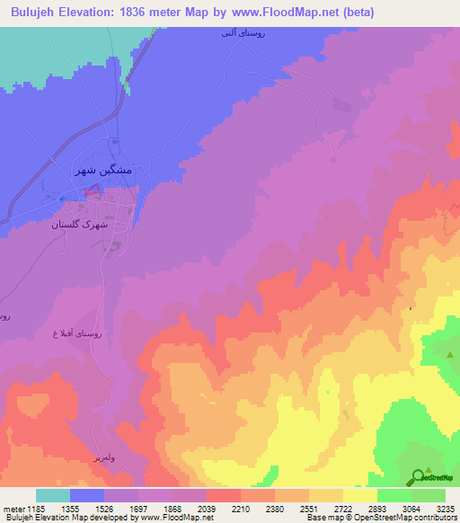 Bulujeh,Iran Elevation Map