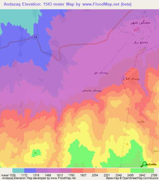 Andazaq,Iran Elevation Map