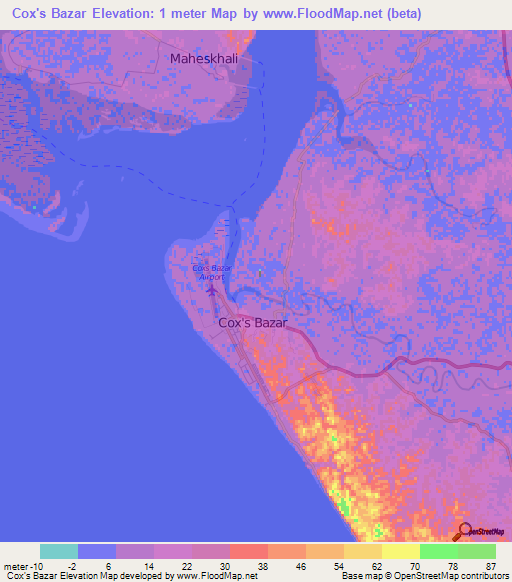 Cox's Bazar,Bangladesh Elevation Map