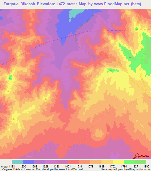 Zargar-e Dikdash,Iran Elevation Map